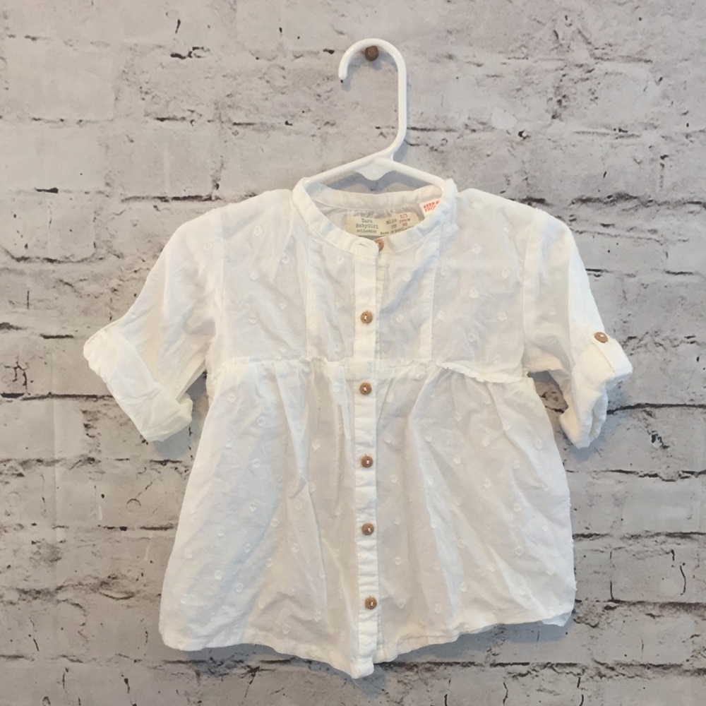 Zara Girls White Button Up Long Sleeve Shirt 2-3T